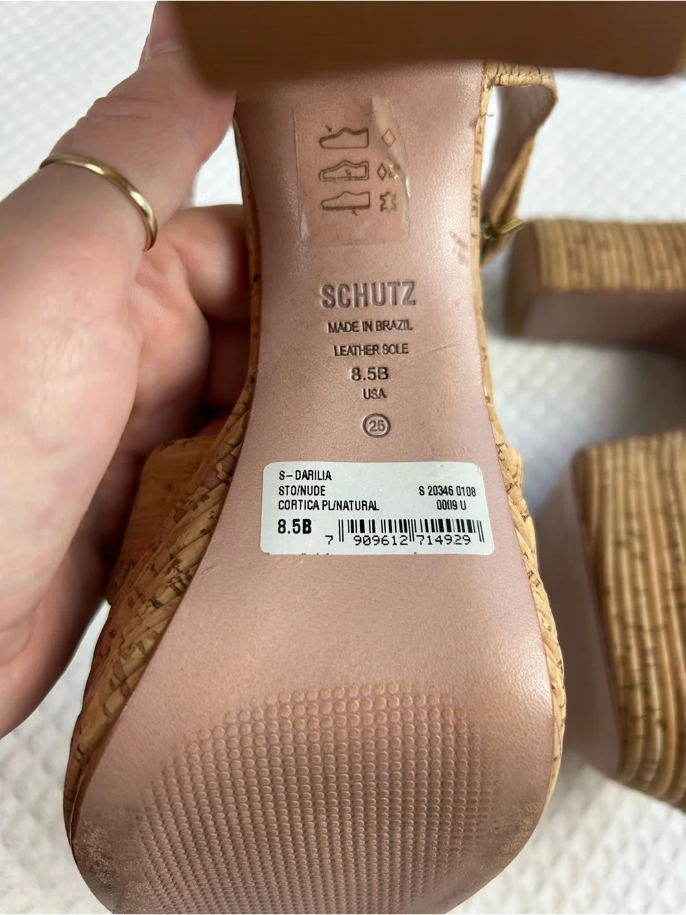Schutz Darilia Cork Platform Sandals 8.5B Block Heel Ankle Strap